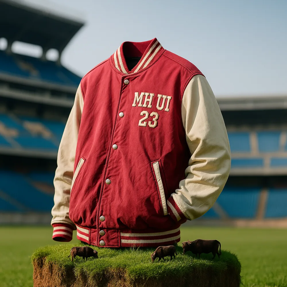 Jaket varsity baseball kombinasi kulit sintetis bordir chenille MH UI 23