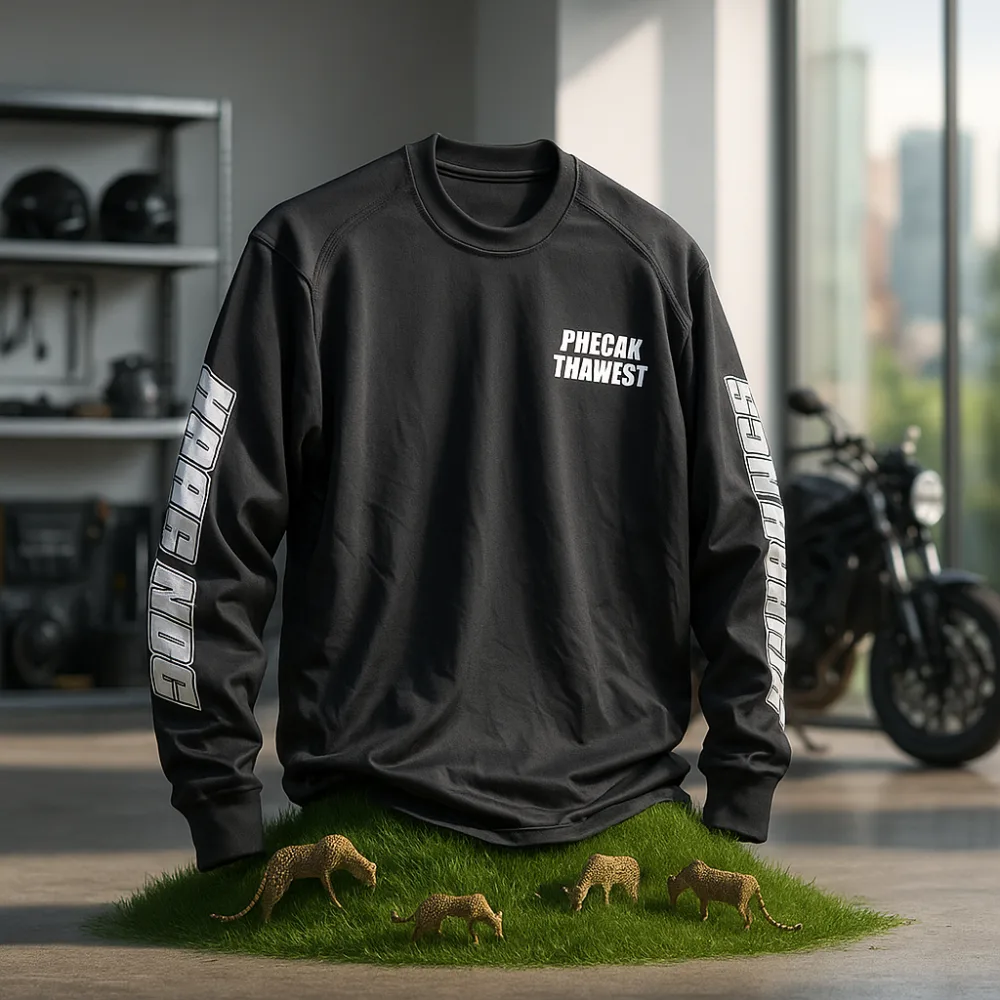 Sweatshirt crewneck hitam sablon grafis tipografi lengan dan dada