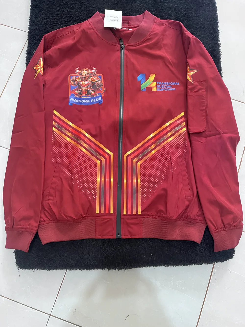 Jaket bomber maroon taslan printing sublimasi custom event Phonska Plus