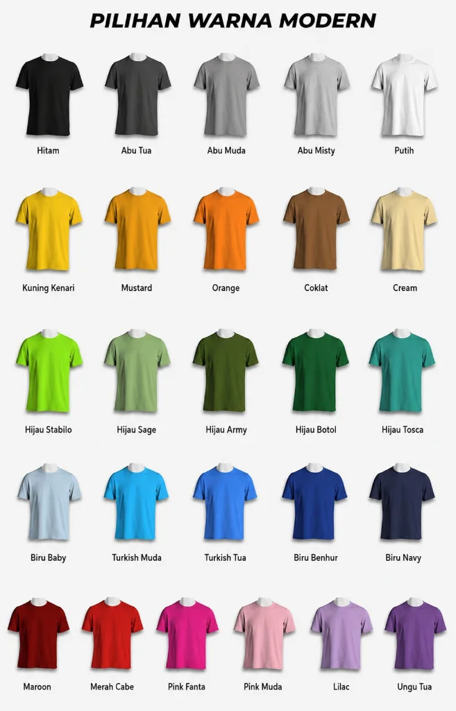 Katalog 26 Warna Kaos Polos Cotton Combed 30s Cottonpicker
