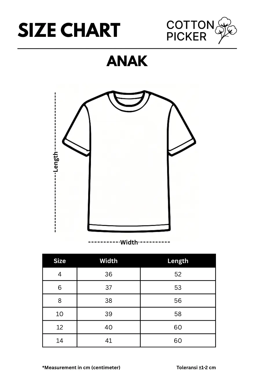 Diagram Size Chart Kaos Anak Cottonpicker